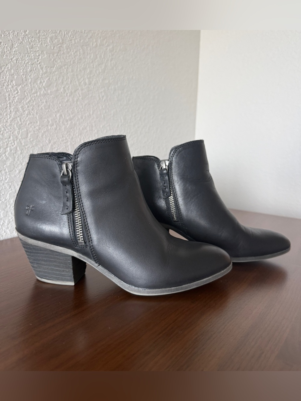 Frye Black Leather Ankle Booties with Side Zipper